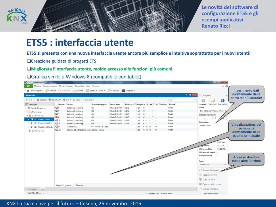 Creazione guidata di progetti ETS Migliorata l interfaccia utente, rapido accesso alle funzioni più comuni Grafica