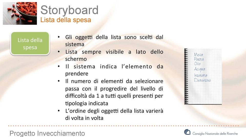 numero di elemen' da selezionare passa con il progredire del livello di difficoltà da 1 a