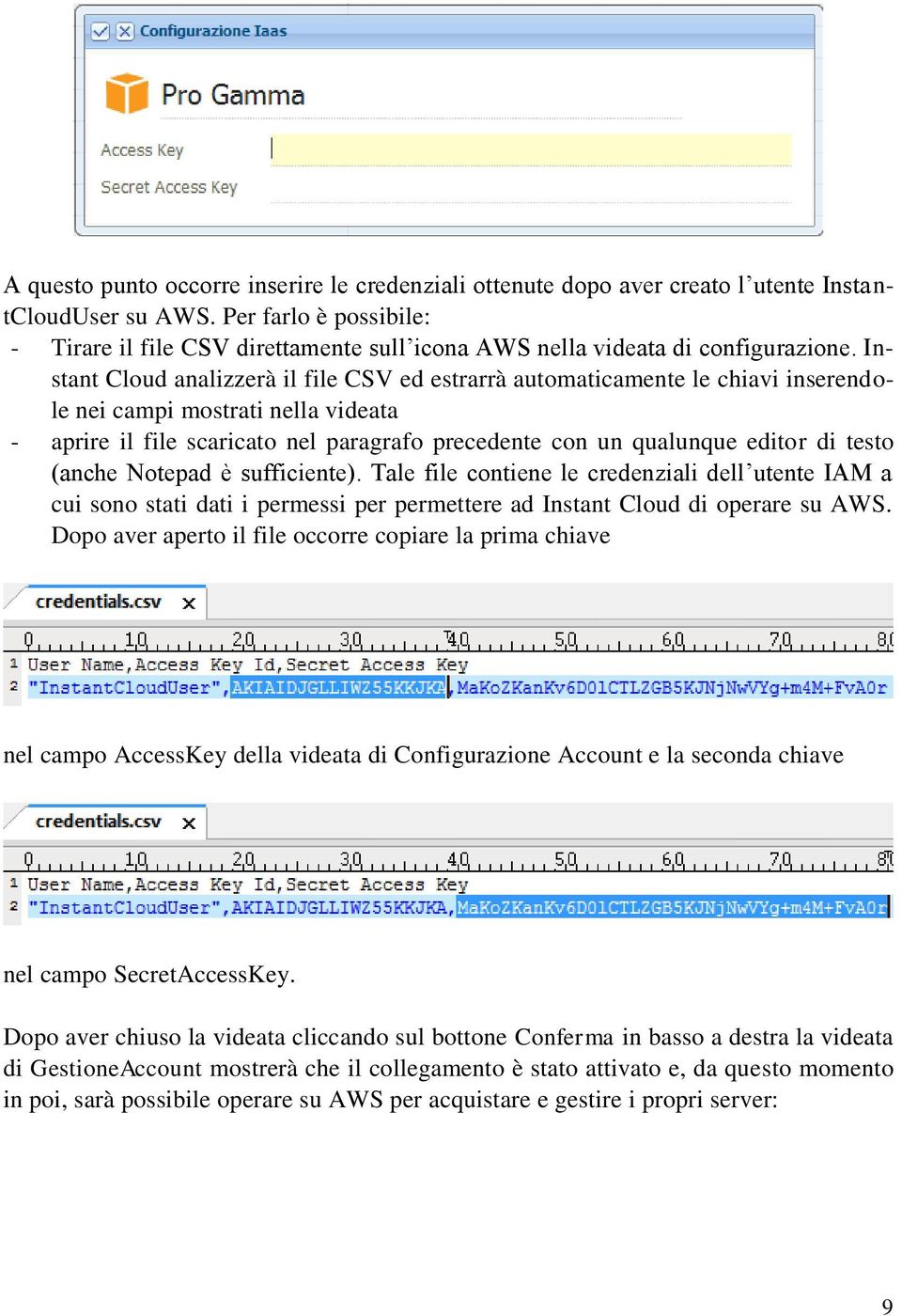 Instant Cloud analizzerà il file CSV ed estrarrà automaticamente le chiavi inserendole nei campi mostrati nella videata - aprire il file scaricato nel paragrafo precedente con un qualunque editor di