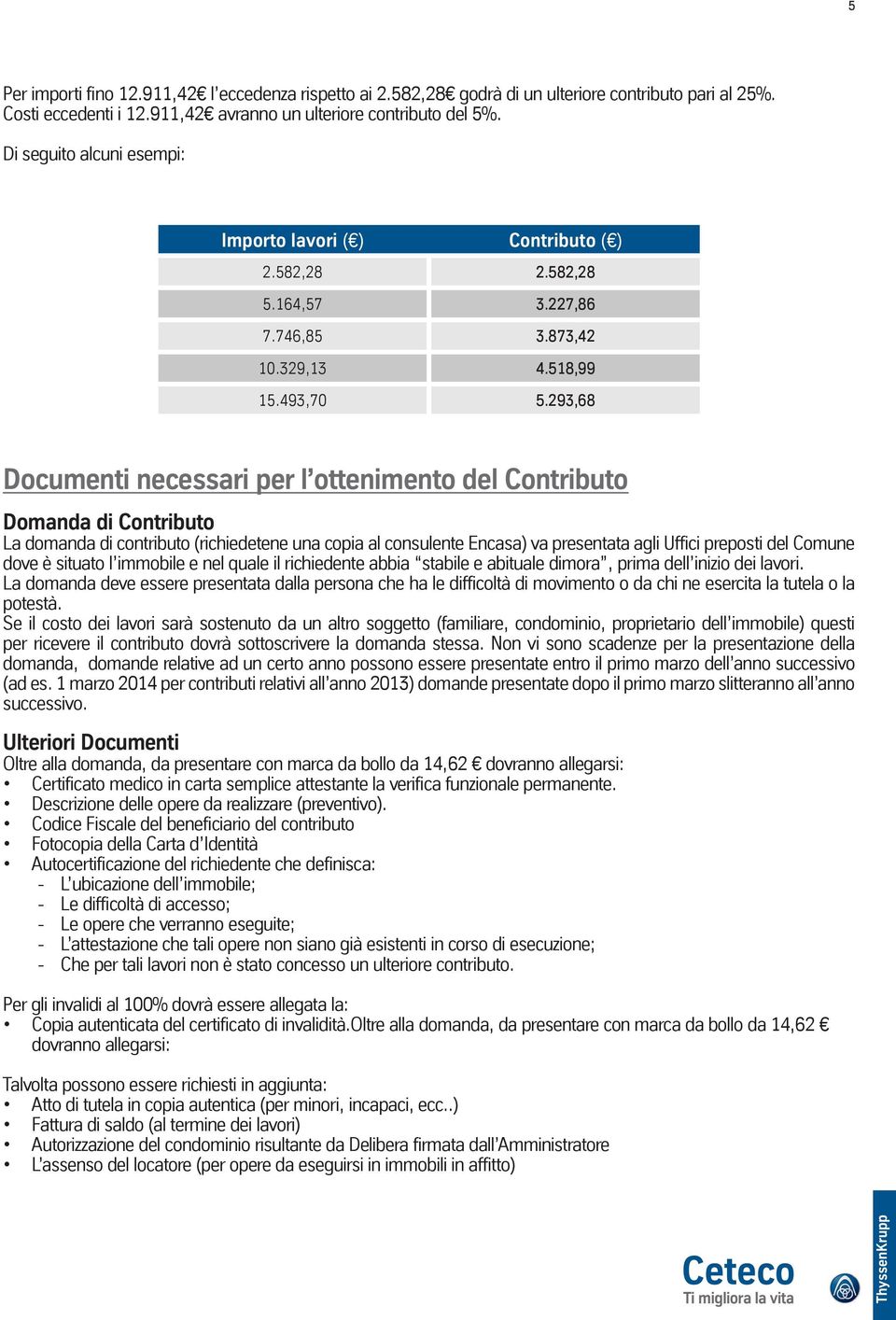 293,68 Documenti necessari per l ottenimento del Contributo Domanda di Contributo La domanda di contributo (richiedetene una copia al consulente Encasa) va presentata agli Uffici preposti del Comune