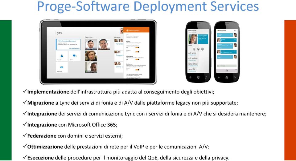 e di A/V che si desidera mantenere; Integrazione con Microsoft Office 365; Federazione con domini e servizi esterni; Ottimizzazione delle