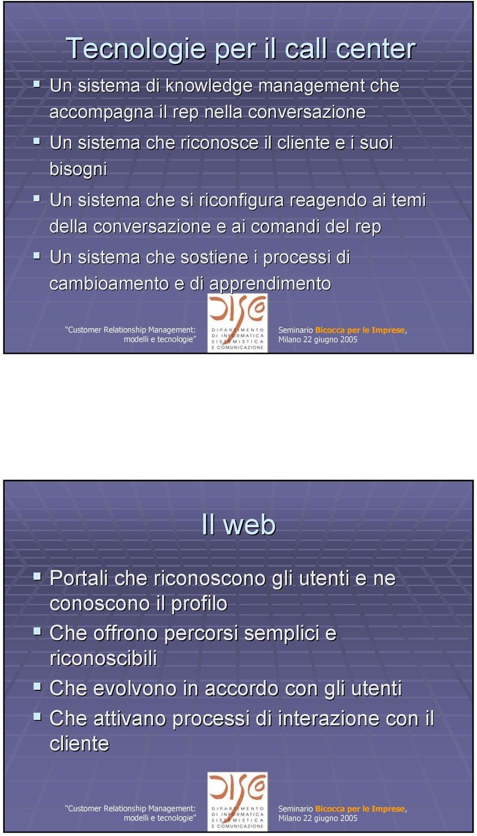 sistema che sostiene i processi di cambioamento e di apprendimento Il web Portali che riconoscono gli utenti e ne conoscono il