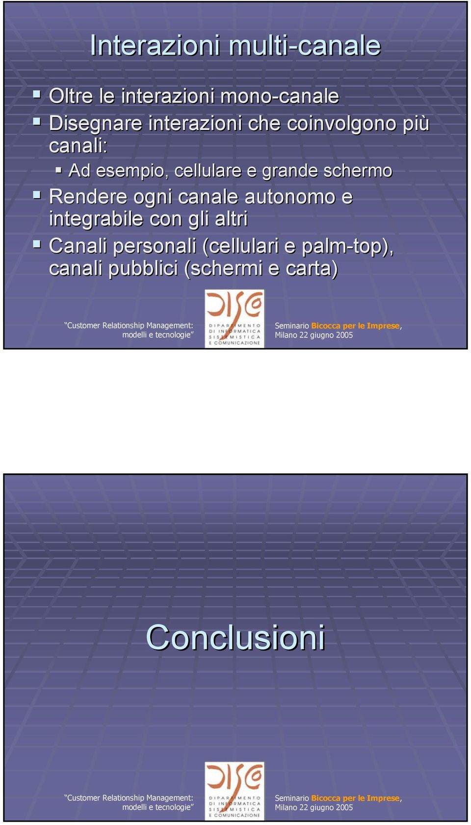 schermo Rendere ogni canale autonomo e integrabile con gli altri Canali