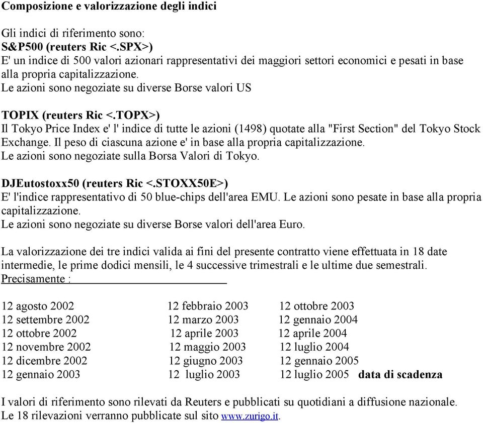 Le azioni sono negoziate su diverse Borse valori US TOPIX (reuters Ric <.TOPX>) Il Tokyo Price Index e' l' indice di tutte le azioni (1498) quotate alla "First Section" del Tokyo Stock Exchange.