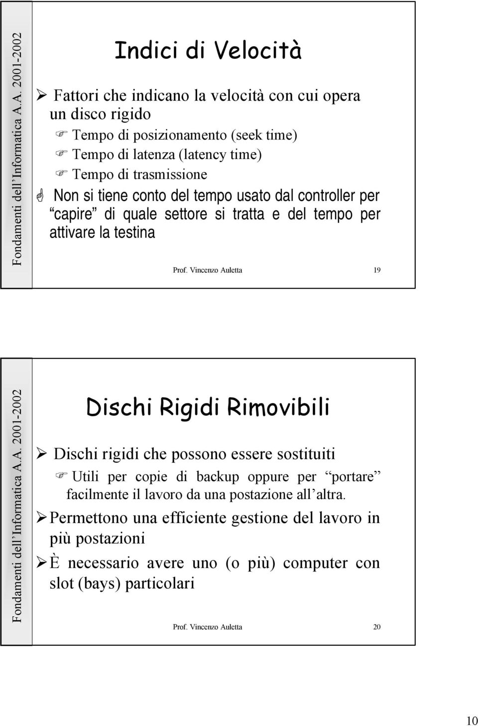 Vincenzo Auletta 19 Dischi Rigidi Rimovibili Dischi rigidi che possono essere sostituiti Utili per copie di backup oppure per portare facilmente il lavoro da una