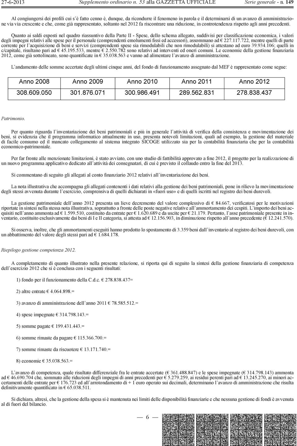 Quanto ai saldi esposti nel quadro riassuntivo della Parte II - Spese, dello schema allegato, suddivisi per classificazione economica, i valori degli impegni relativi alle spese per il personale