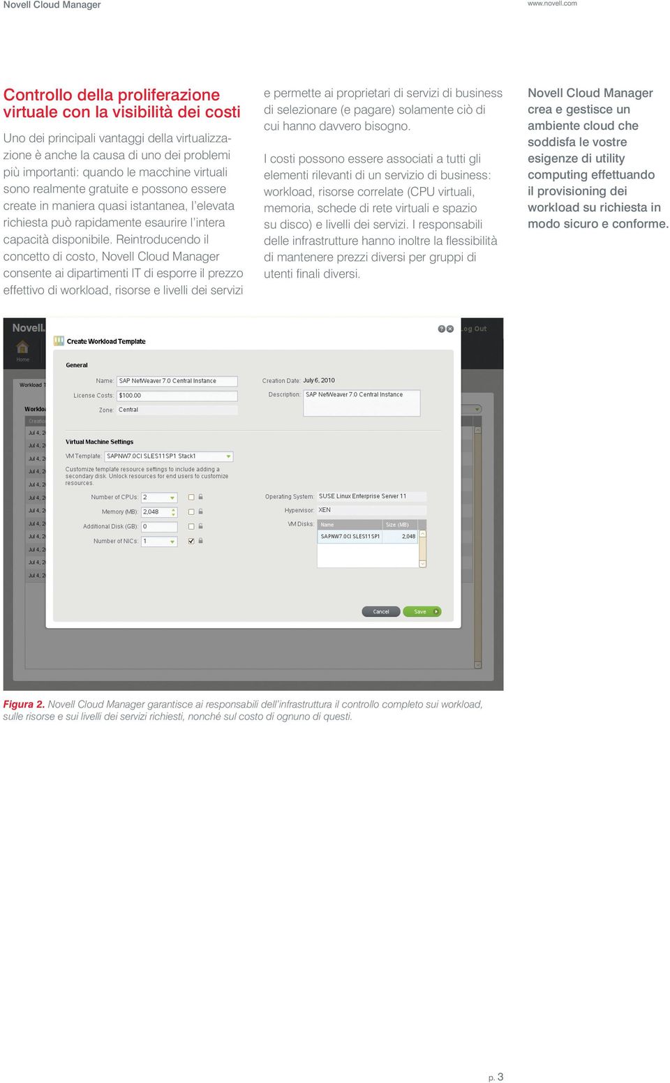 Reintroducendo il concetto di costo, Novell Cloud Manager consente ai dipartimenti IT di esporre il prezzo effettivo di workload, risorse e livelli dei servizi e permette ai proprietari di servizi di