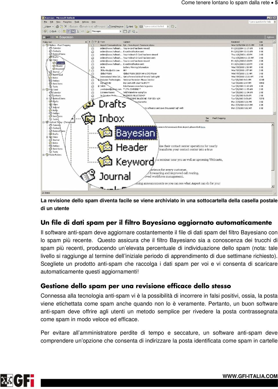 Questo assicura che il filtro Bayesiano sia a conoscenza dei trucchi di spam più recenti, producendo un elevata percentuale di individuazione dello spam (nota: tale livello si raggiunge al termine