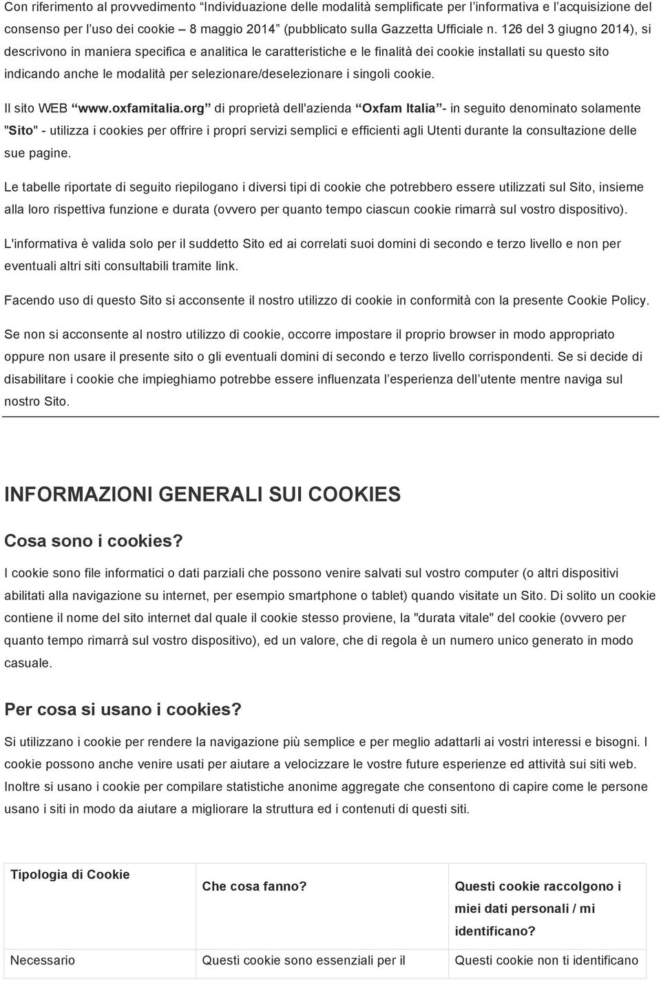 i singoli cookie. Il sito WEB www.oxfamitalia.