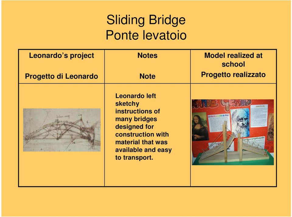 Leonardo left sketchy instructions of many bridges designed for