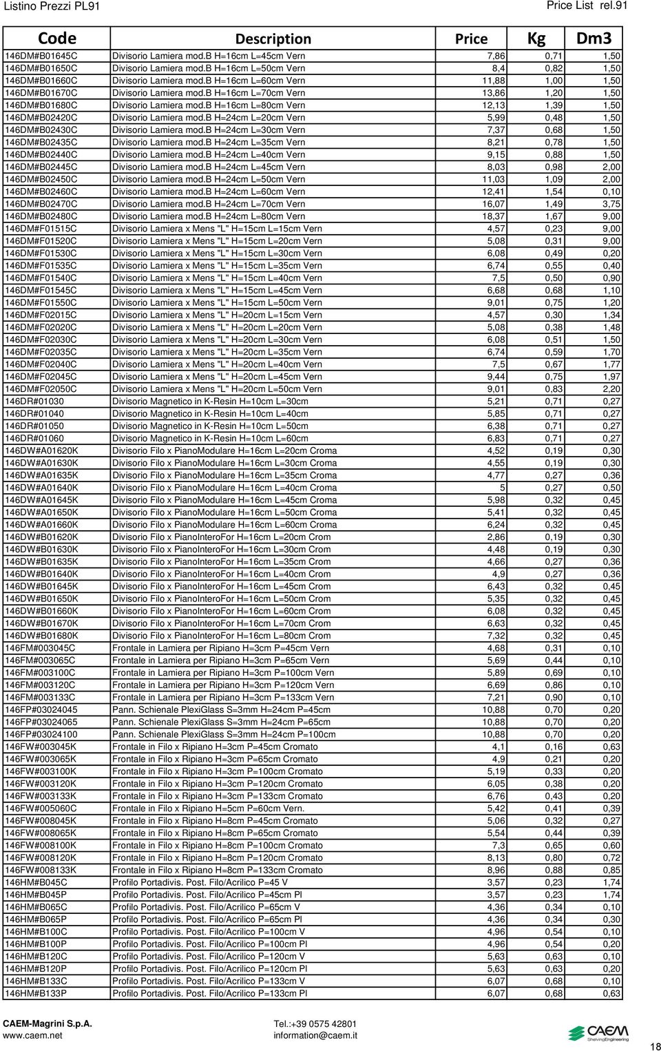 b H=16cm L=80cm Vern 12,13 1,39 1,50 146DM#B02420C Divisorio Lamiera mod.b H=24cm L=20cm Vern 5,99 0,48 1,50 146DM#B02430C Divisorio Lamiera mod.