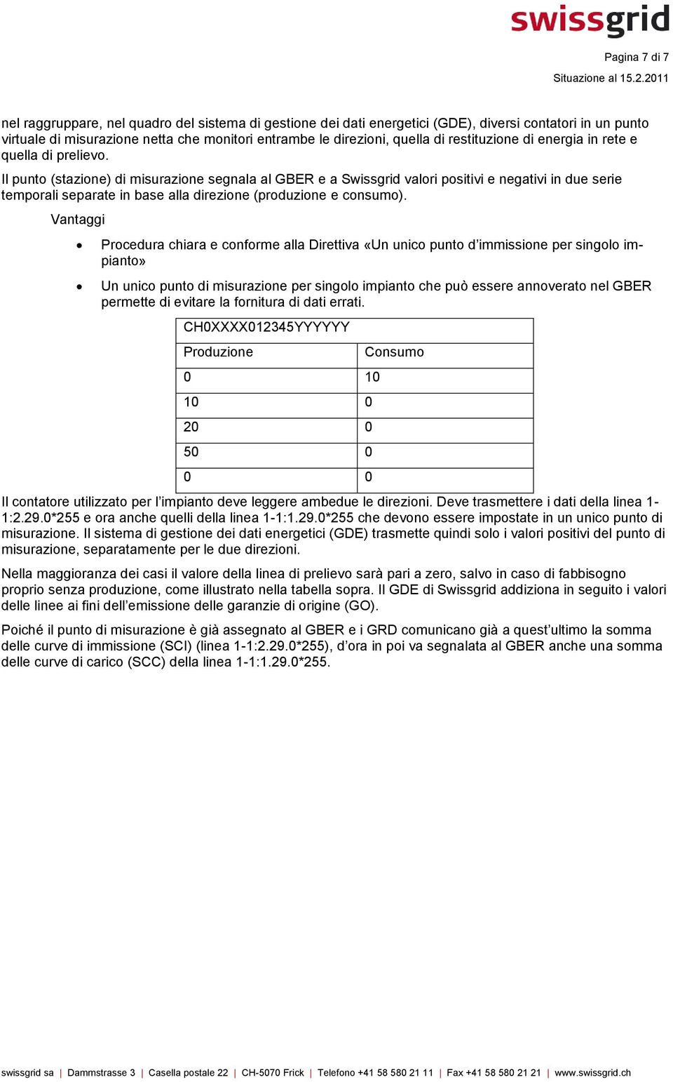 Il punto (stazione) di misurazione segnala al GBER e a Swissgrid valori positivi e negativi in due serie temporali separate in base alla direzione (produzione e consumo).