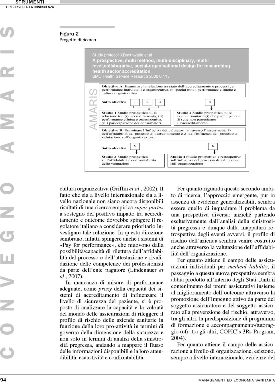 6:113 performance individuali e organizzative, in special modo performance cliniche e cultura organizzativa Sotto obiettivi Studio 1 Studio prospettico sulla relazione tra: (i) accreditamento, (ii)