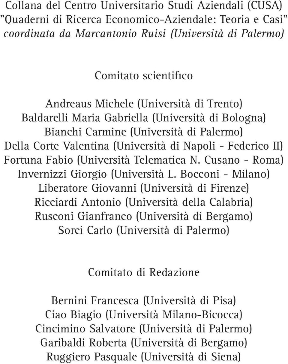 (Università Telematica N. Cusano - Roma) Invernizzi Giorgio (Università L.