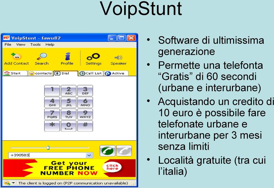 Acquistando un credito di 10 euro è possibile fare telefonate