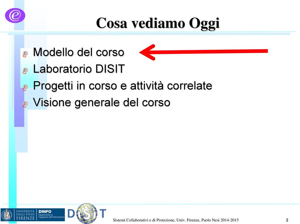 Visione generale del corso Sistemi Collaborativi