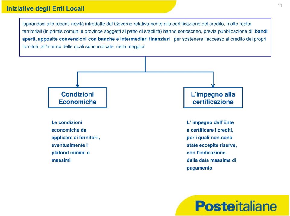 al credito dei propri fornitori, all interno delle quali sono indicate, nella maggior Condizioni Economiche L impegno alla certificazione Le condizioni economiche da applicare ai