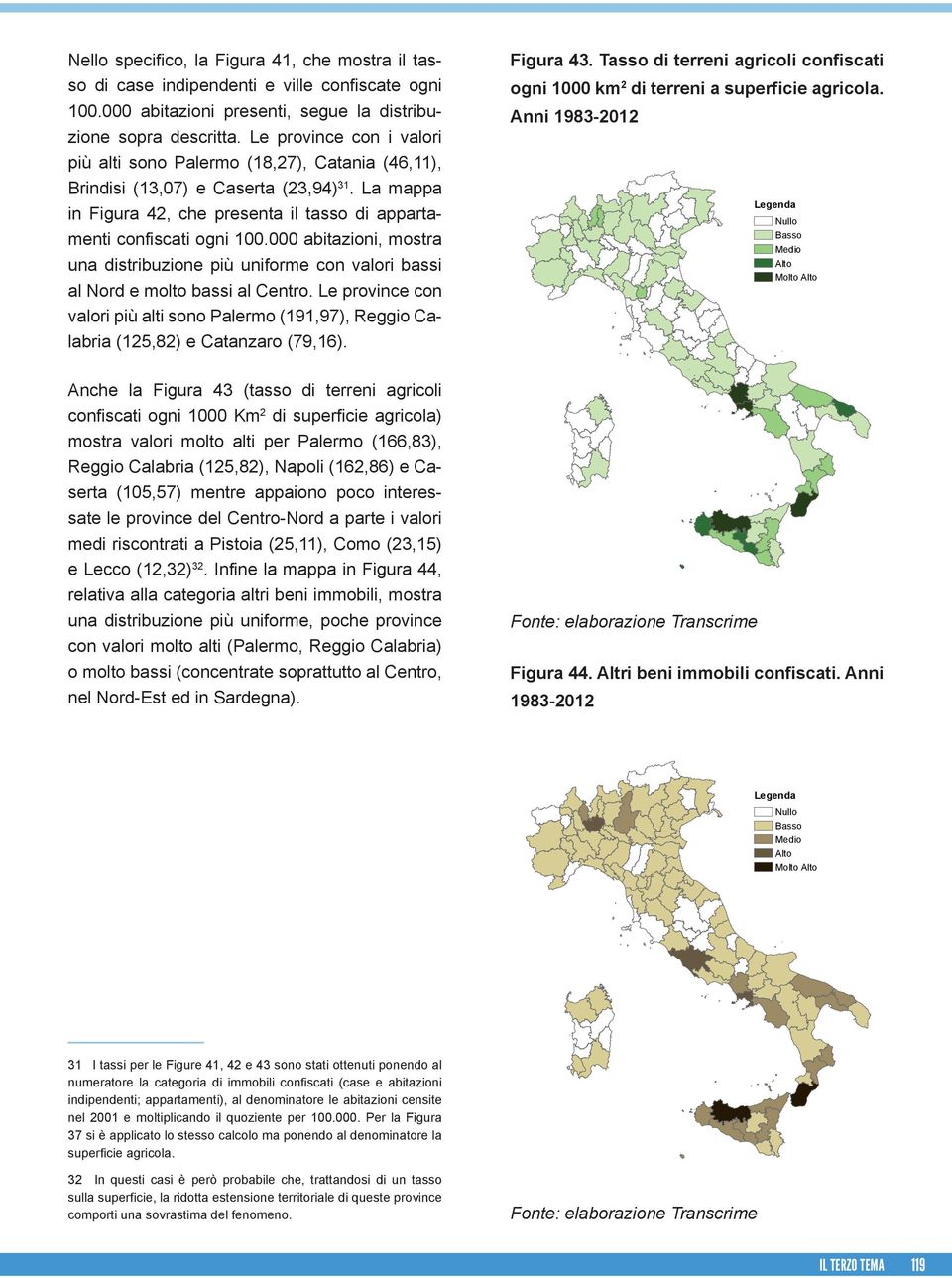 000 abitazioni, mostra una distribuzione più uniforme con valori bassi al Nord e molto bassi al Centro.