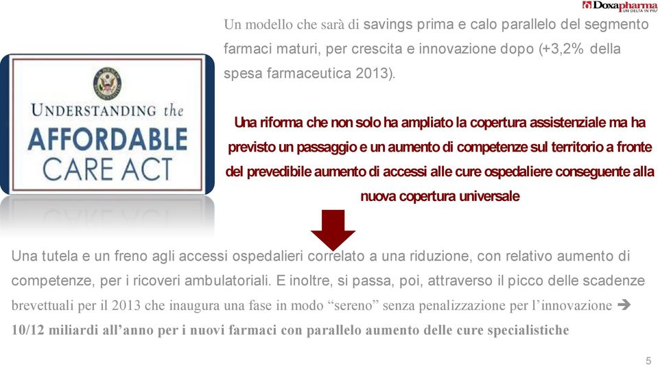 ospedaliere conseguente alla nuova copertura universale Una tutela e un freno agli accessi ospedalieri correlato a una riduzione, con relativo aumento di competenze, per i ricoveri ambulatoriali.