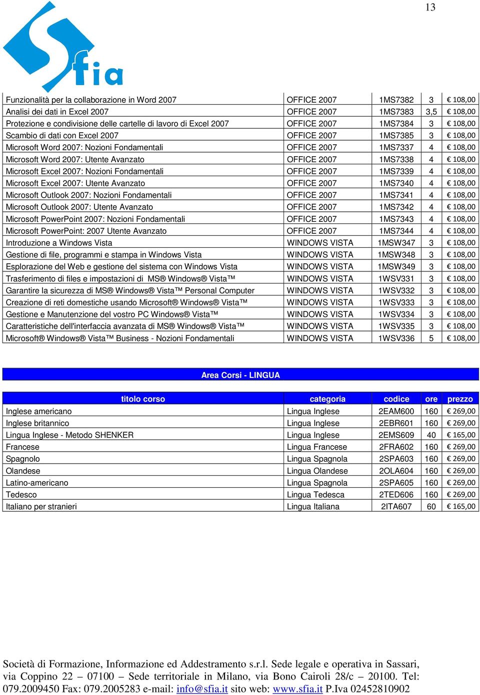 Avanzato OFFICE 2007 1MS7338 4 108,00 Microsoft Excel 2007: Nozioni Fondamentali OFFICE 2007 1MS7339 4 108,00 Microsoft Excel 2007: Utente Avanzato OFFICE 2007 1MS7340 4 108,00 Microsoft Outlook