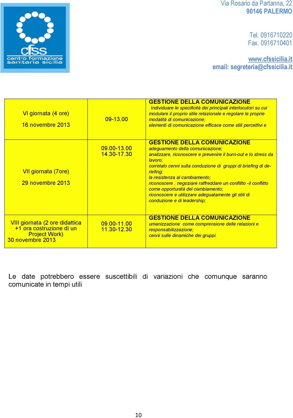 comunicazione efficace come stili percettivi e VII giornata (7ore) 29 novembre 2013 09.00-13.00 14.30-17.