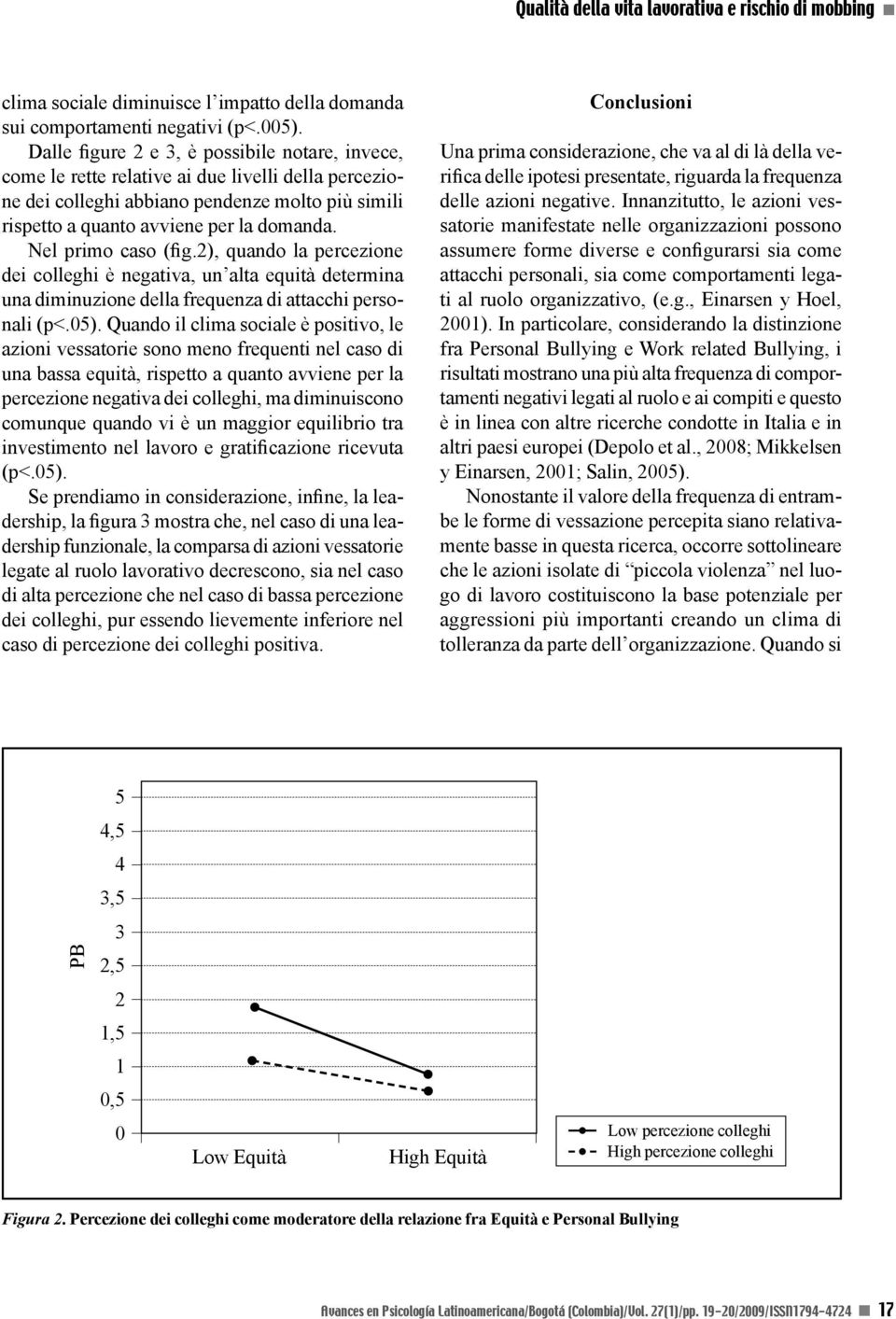 Nel primo caso (fig.2), quando la percezione dei colleghi è negativa, un alta equità determina una diminuzione della frequenza di attacchi personali (p<.05).