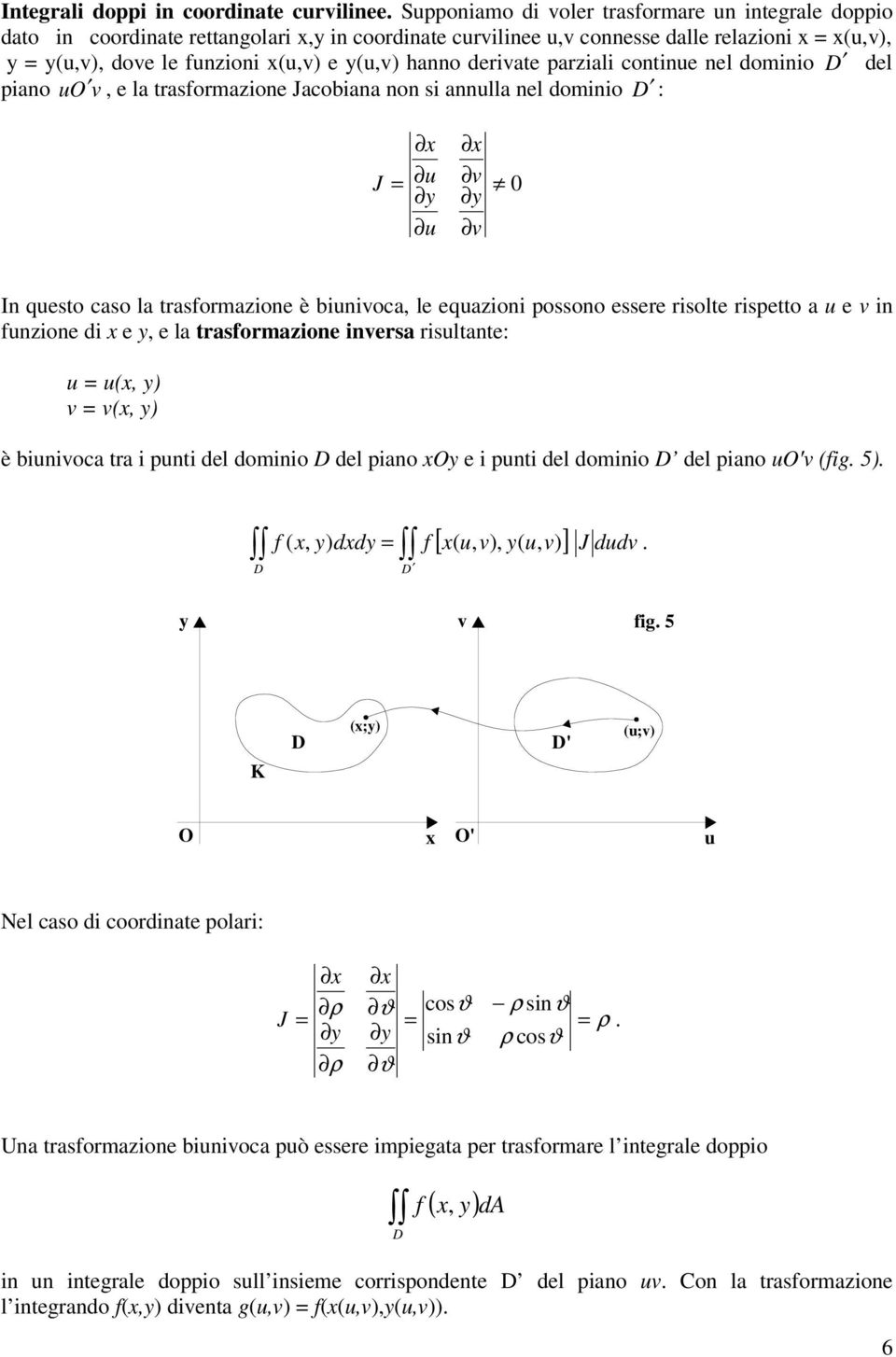 e e l rsformione invers risulne: u u( v v( è biunivoc r i puni el ominio el pino O e i puni el ominio el pino uo v (fig [ ( u v ( u v ] f ( f J uv v fig K (; ' (u;v O O' u Nel cso i coorine