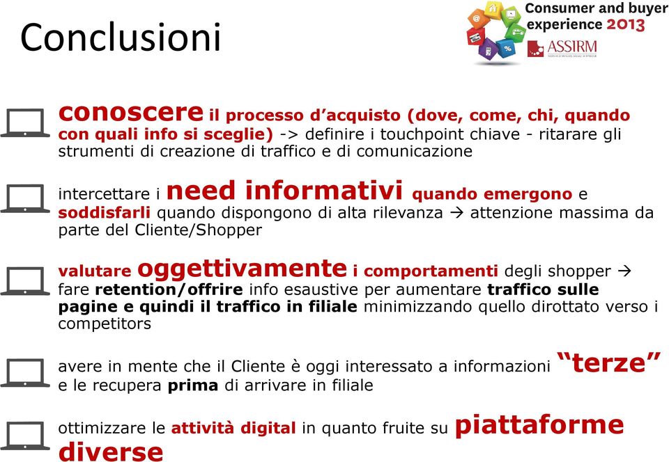 i comportamenti degli shopper fare retention/offrire info esaustive per aumentare traffico sulle pagine e quindi il traffico in filiale minimizzando quello dirottato verso i