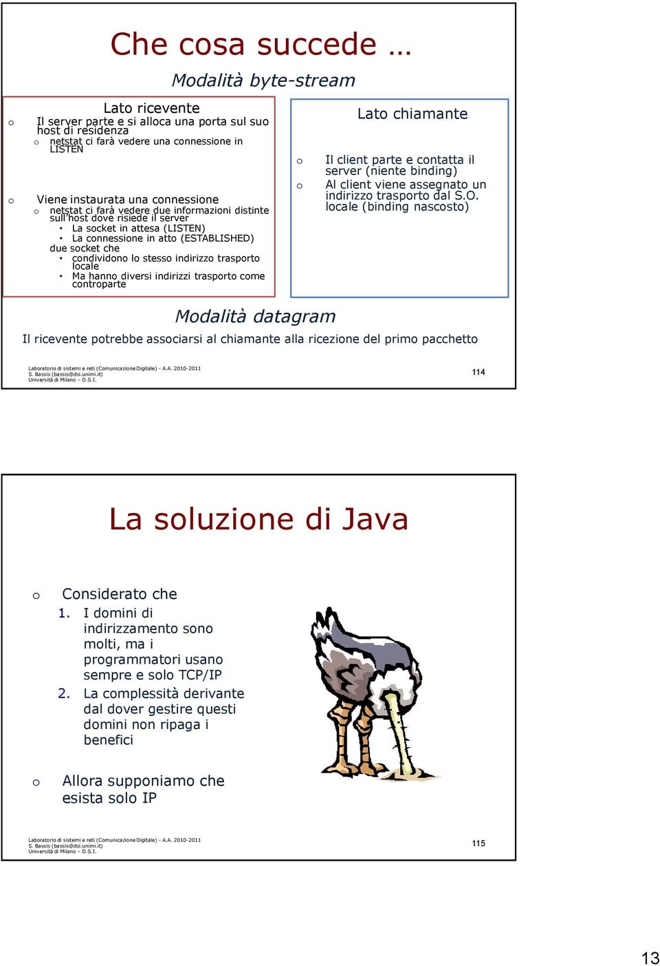 indirizzi trasprt cme cntrparte Lat chiamante Il client parte e cntatta il server (niente binding) Al client viene assegnat un indirizz trasprt dal S.O.