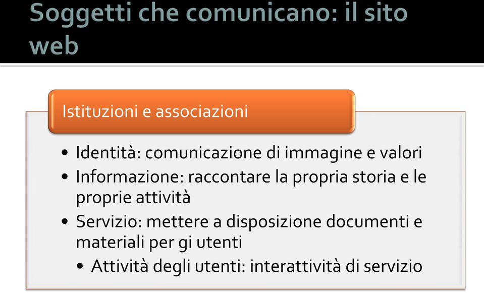 proprie attività Servizio: mettere a disposizione documenti e