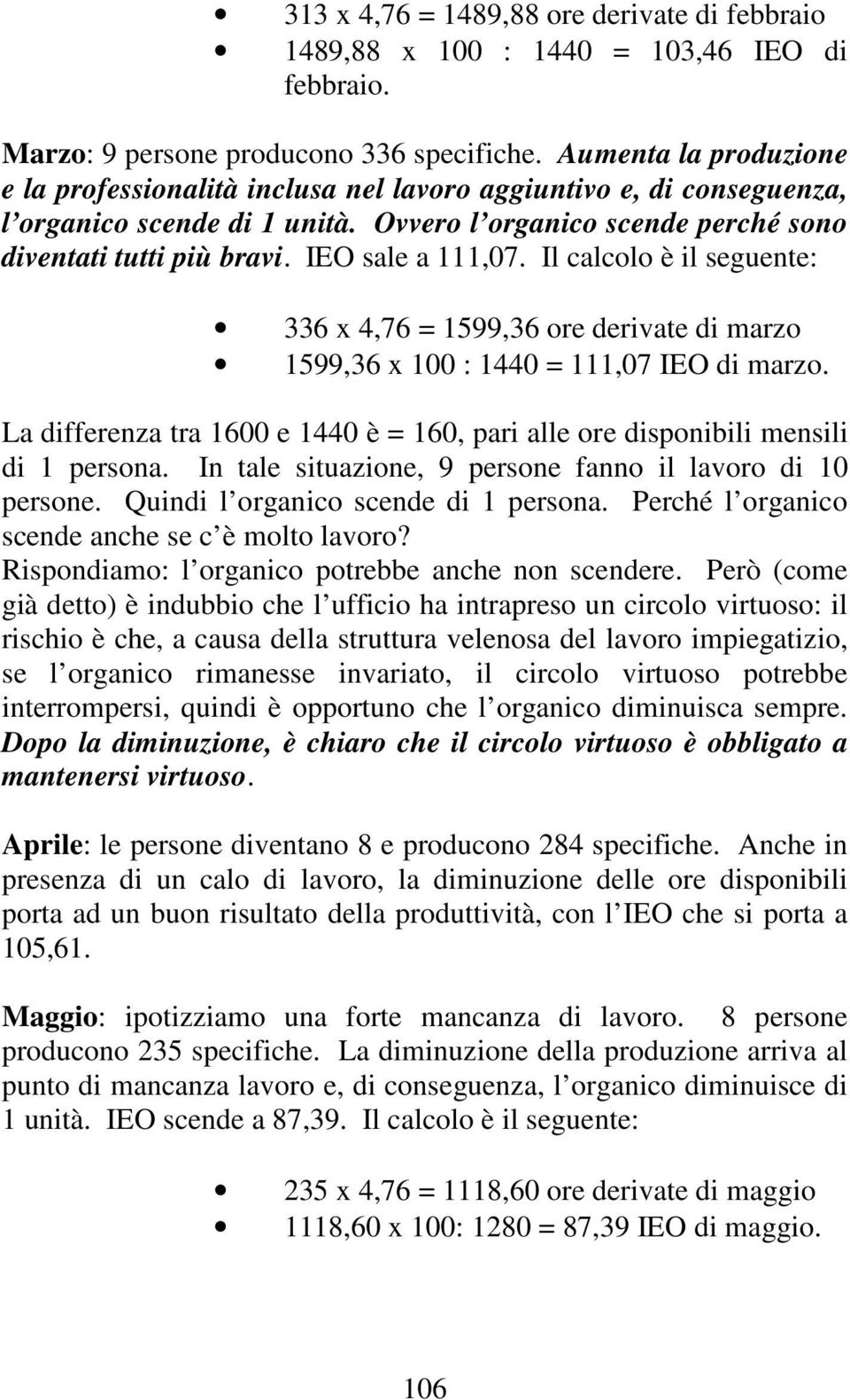 IEO sale a 111,07. Il calcolo è il seguente: 336 x 4,76 = 1599,36 ore derivate di marzo 1599,36 x 100 : 1440 = 111,07 IEO di marzo.