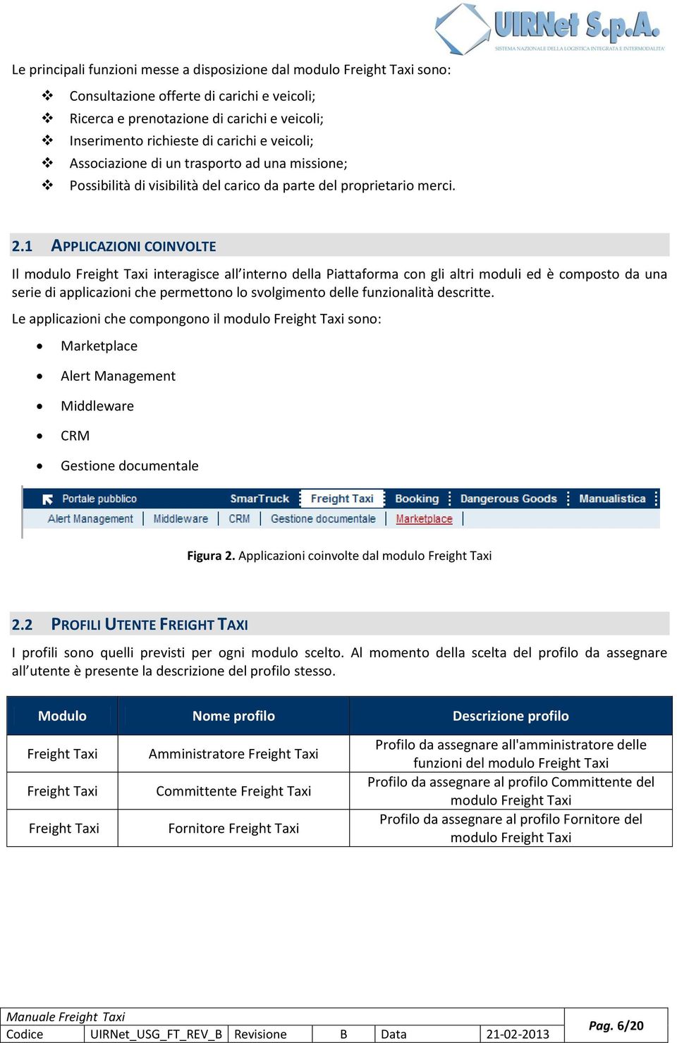 1 APPLICAZIONI COINVOLTE Il modulo Freight Taxi interagisce all interno della Piattaforma con gli altri moduli ed è composto da una serie di applicazioni che permettono lo svolgimento delle