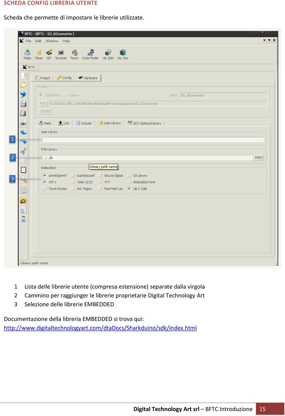 librerie proprietarie Digital Technology Art 3 Selezione delle librerie EMBEDDED Documentazione della libreria