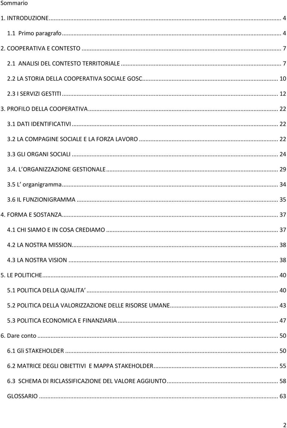 .. 29 3.5 L organigramma... 34 3.6 IL FUNZIONIGRAMMA... 35 4. FORMA E SOSTANZA... 37 4.1 CHI SIAMO E IN COSA CREDIAMO... 37 4.2 LA NOSTRA MISSION... 38 4.3 LA NOSTRA VISION... 38 5. LE POLITICHE.