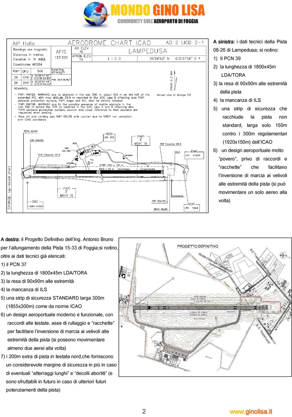 facilitano l inversione di marcia ai velivoli alle estremità della pista (si può movimentare un solo aereo alla volta) A destra: il Progetto Definitivo dell Ing.