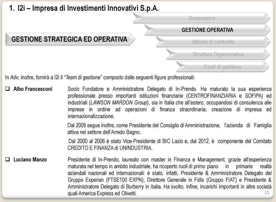 Ha maturato la sua esperienza professionale presso importanti istituzioni finanziarie (CENTROFINANZIARIA e SOFIPA) ed industriali (LAWSON MARDON Group), sia in Italia che all estero, occupandosi di