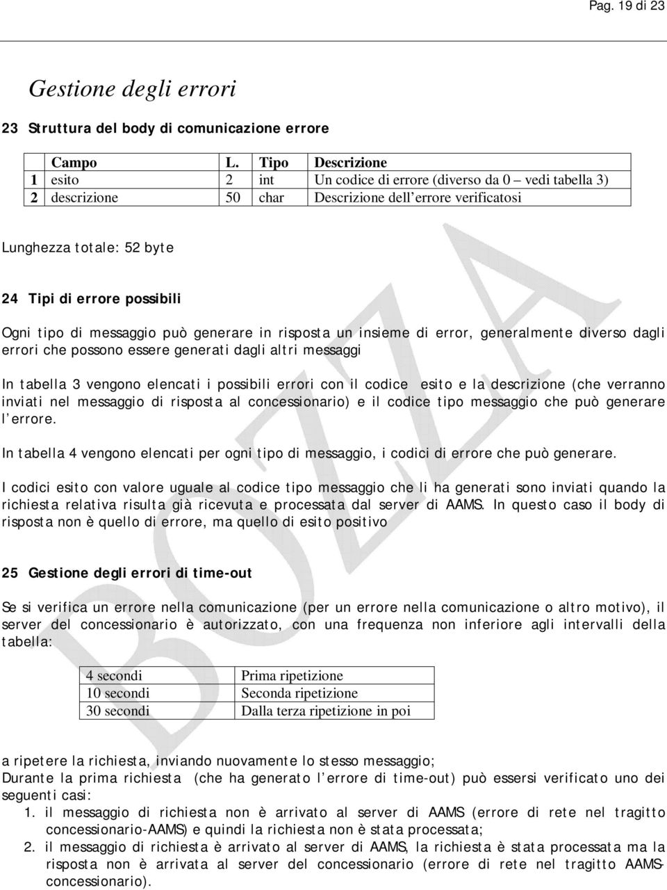 dagli altri messaggi In tabella 3 vengono elencati i possibili errori con il codice esito e la descrizione (che verranno inviati nel messaggio di risposta al concessionario) e il codice tipo