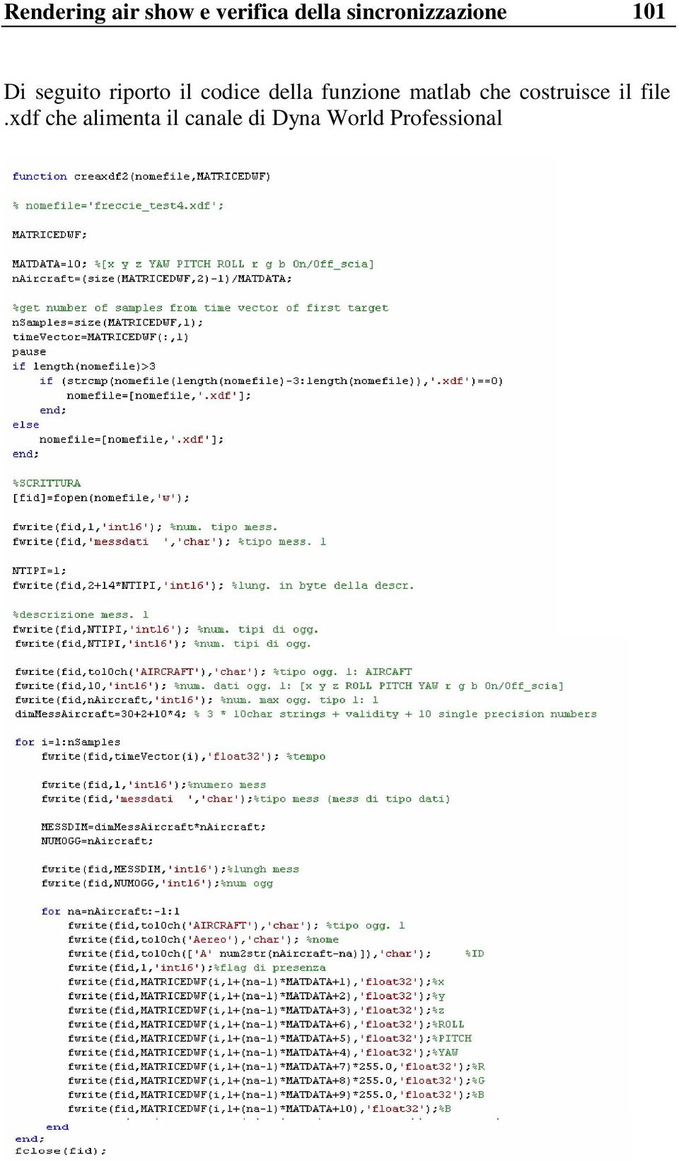 codice della funzione matlab che costruisce