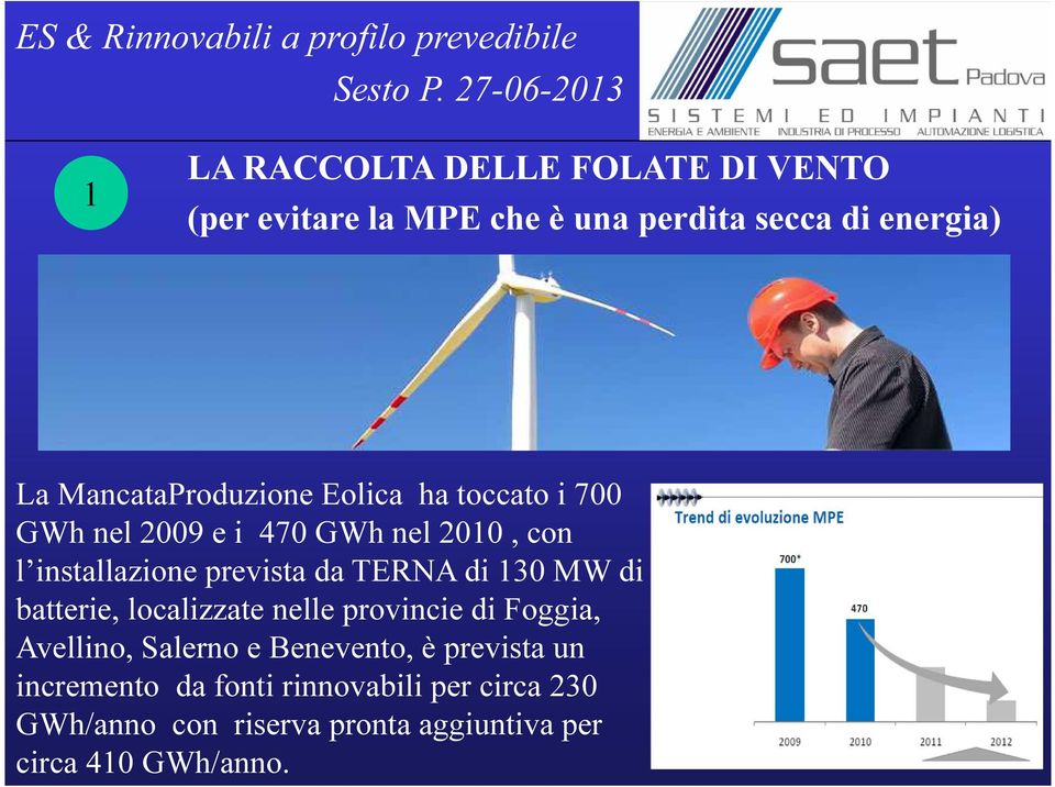 da TERNA di 130 MW di batterie, localizzate nelle provincie di Foggia, Avellino, Salerno e Benevento, è