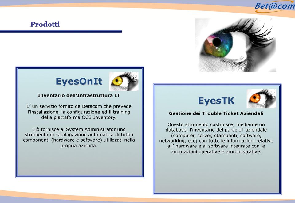 Ciò fornisce ai System Administrator uno strumento di catalogazione automatica di tutti i componenti (hardware e software) utilizzati nella propria azienda.