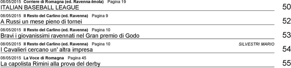 Ravenna) Pagina 9 A Russi un mese pieno di tornei 52 08/05/2015 Il Resto del Carlino (ed.