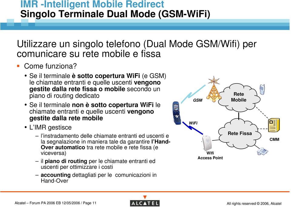 copertura WiFi le chiamate entranti e quelle uscenti vengono gestite dalla rete mobile L IMR gestisce l instradamento delle chiamate entranti ed uscenti e la segnalazione in maniera tale da garantire