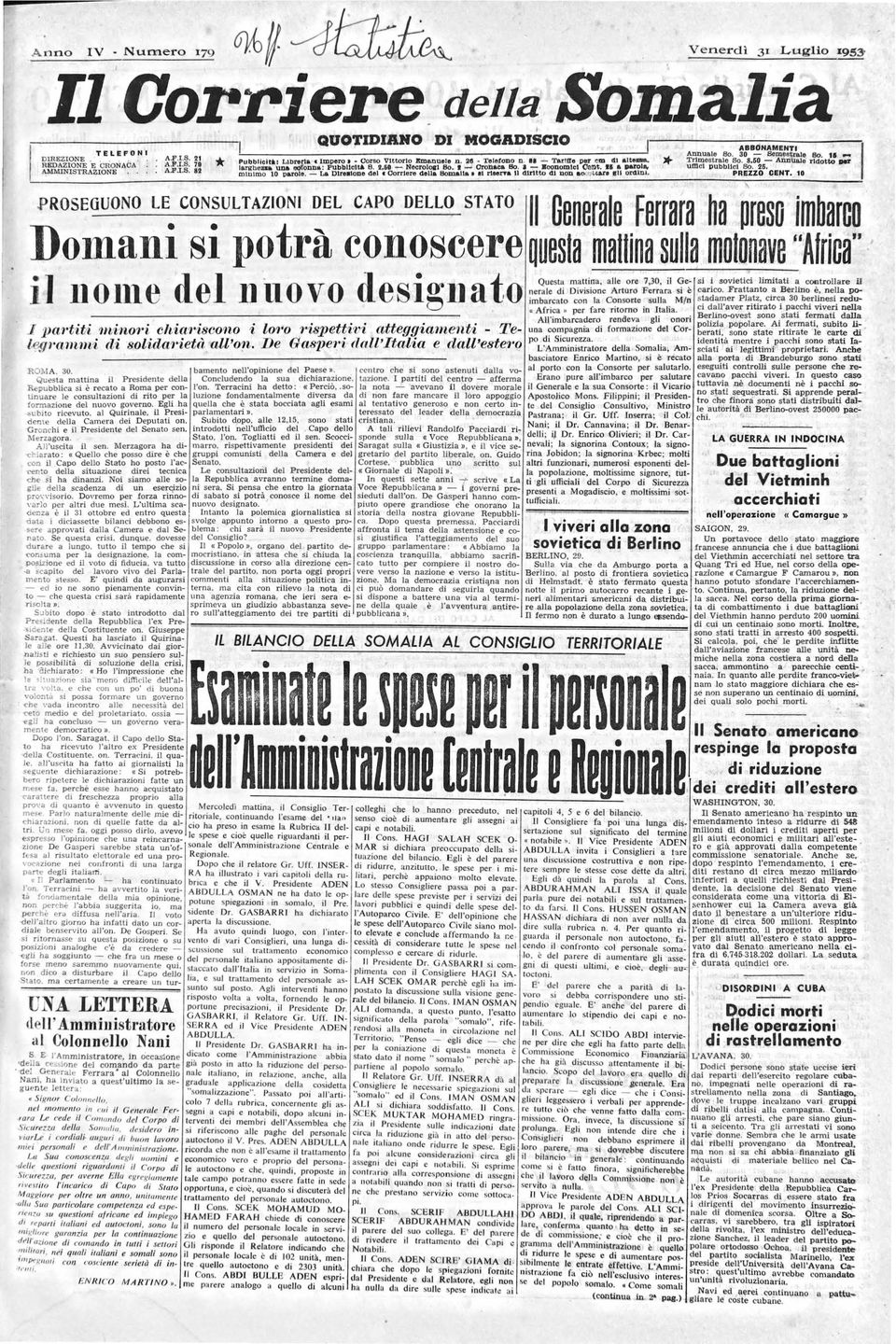 'IS 7 APIS 82 * PROSEGUONO L: CONULTAZIONI Pubbllcltll Llbterta c lijipero t - Corso VIttorio Bmanuele n llll - Telefono n Il - Tarltle per em alte- lergbellllto una oqfonna: Pubbllot B t&o-