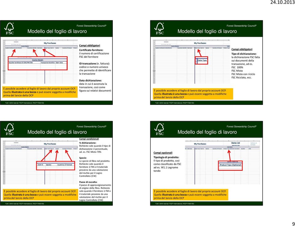 di dichiarazione: la dichiarazione FSC fatta sui documentidella transazione, ad es. FSC 100% FSC Misto FSC Misto con riciclo FSC Riciclato, ecc.