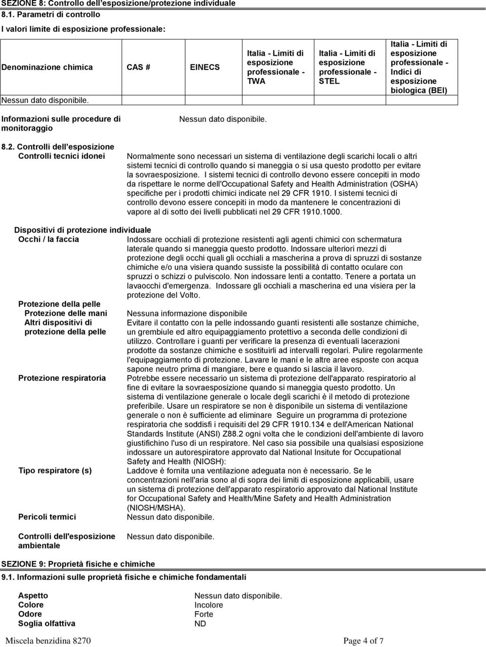 professionale - Indici di biologica (BEI) Informazioni sulle procedure di monitoraggio 8.2.