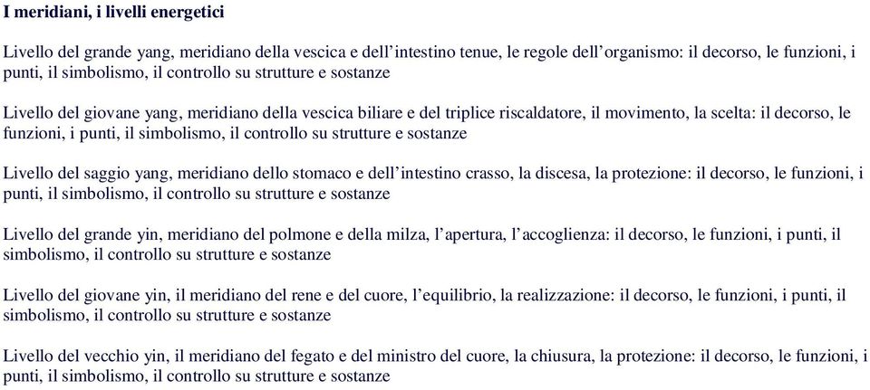 strutture e sostanze Livello del saggio yang, meridiano dello stomaco e dell intestino crasso, la discesa, la protezione: il decorso, le funzioni, i punti, il simbolismo, il controllo su strutture e