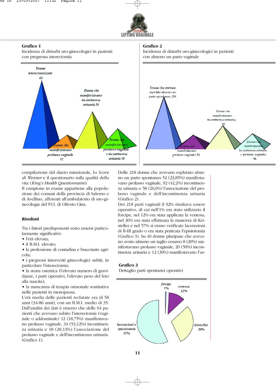 Il campione in esame appartiene alla popolazione dei comuni della provincia di Salerno e di Avellino, afferenti all ambulatorio di uro-ginecologia del P.O. di Oliveto Citra.