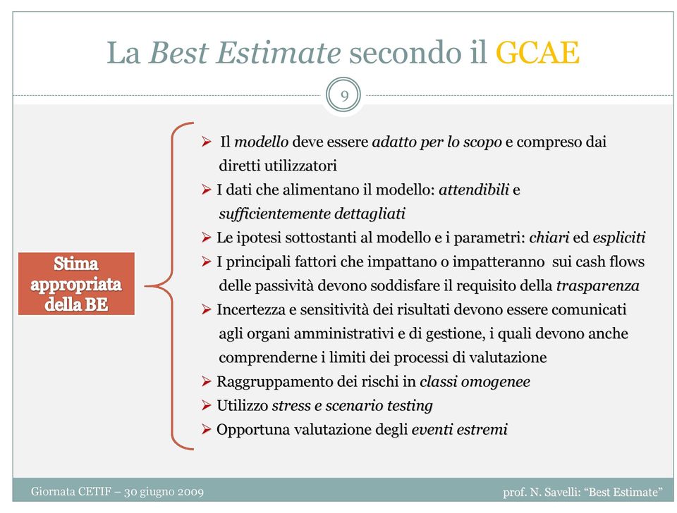 passività devono soddisfare il requisito della trasparenza Incertezza e sensitività dei risultati devono essere comunicati agli organi amministrativi e di gestione, i quali