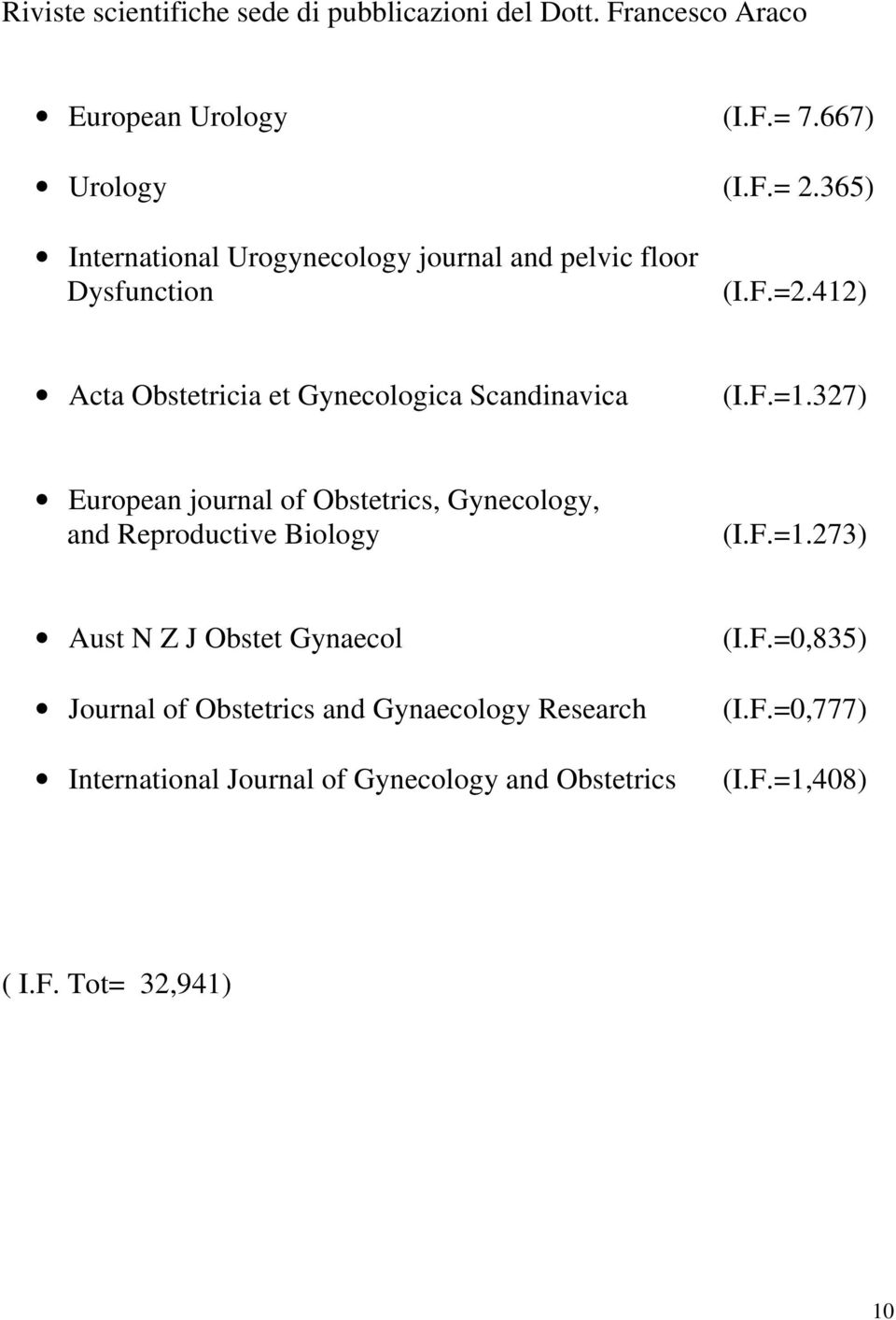 F.=1.327) European journal of Obstetrics, Gynecology, and Reproductive Biology (I.F.=1.273) Aust N Z J Obstet Gynaecol Journal of