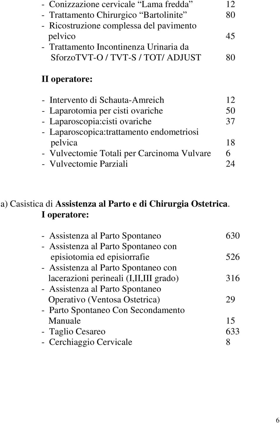 Totali per Carcinoma Vulvare 6 - Vulvectomie Parziali 24 a) Casistica di Assistenza al Parto e di Chirurgia Ostetrica.